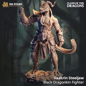 Black Dragonkin Fighter  miniature - DnD miniatures - Role Playing Game - Tabletop Miniature - dungeons and dragons - DM Stash - D&D