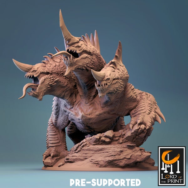 DracoCerberus miniature - Lord of the Print - DnD miniatures - Role Playing Game - Tabletop Miniature - dungeons and dragons - D&D