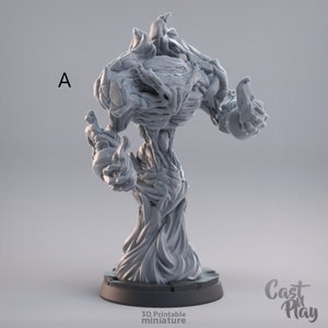 May include: A gray, 3D-printed miniature figure of a fantasy creature. The figure has a detailed, textured design with a humanoid form, featuring a flowing lower body and large, claw-like hands. The base is round and black, with the text "3D Printable miniature" at the bottom.