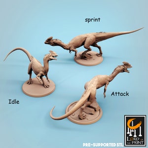 Dilophosaurus dinosaur miniature - rescale miniatures - DnD miniatures - Role Playing Game - Tabletop Miniature - dungeons and dragons - D&D