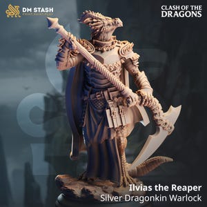 Silver Dragonkin Warlock  miniature - DnD miniatures - Role Playing Game - Tabletop Miniature - dungeons and dragons - DM Stash - D&D