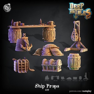 Pirate ship prop set - CastnPlay - dungeons and dragons - fantasy Role Playing Game - scatter terrain - Tabletop terrain - D&D terrain