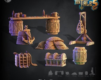 Set di oggetti di scena a tema nave pirata - CastnPlay - Dungeons & Dragons - Gioco di ruolo fantasy - terreno di gioco - terreno da tavolo - terreno per D&D