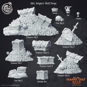 Dragons Hoard treasure room props - dungeons and dragons - fantasy Role Playing Game - scatter terrain - Tabletop terrain - D&D terrain