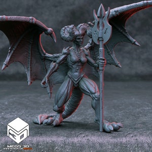 Horned devil female miniature | Fantasy Miniature | DnD miniatures | DND | Tabletop Game | RPG | Pathfinder | MEGS3D | D&D