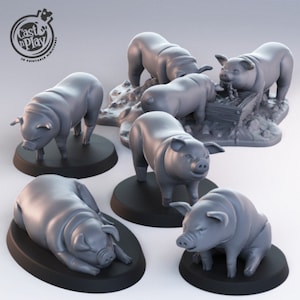 Pig Set miniatures - CastnPlay - DnD miniatures - Role Playing Game - Tabletop Miniature - dungeons and dragons - D&D