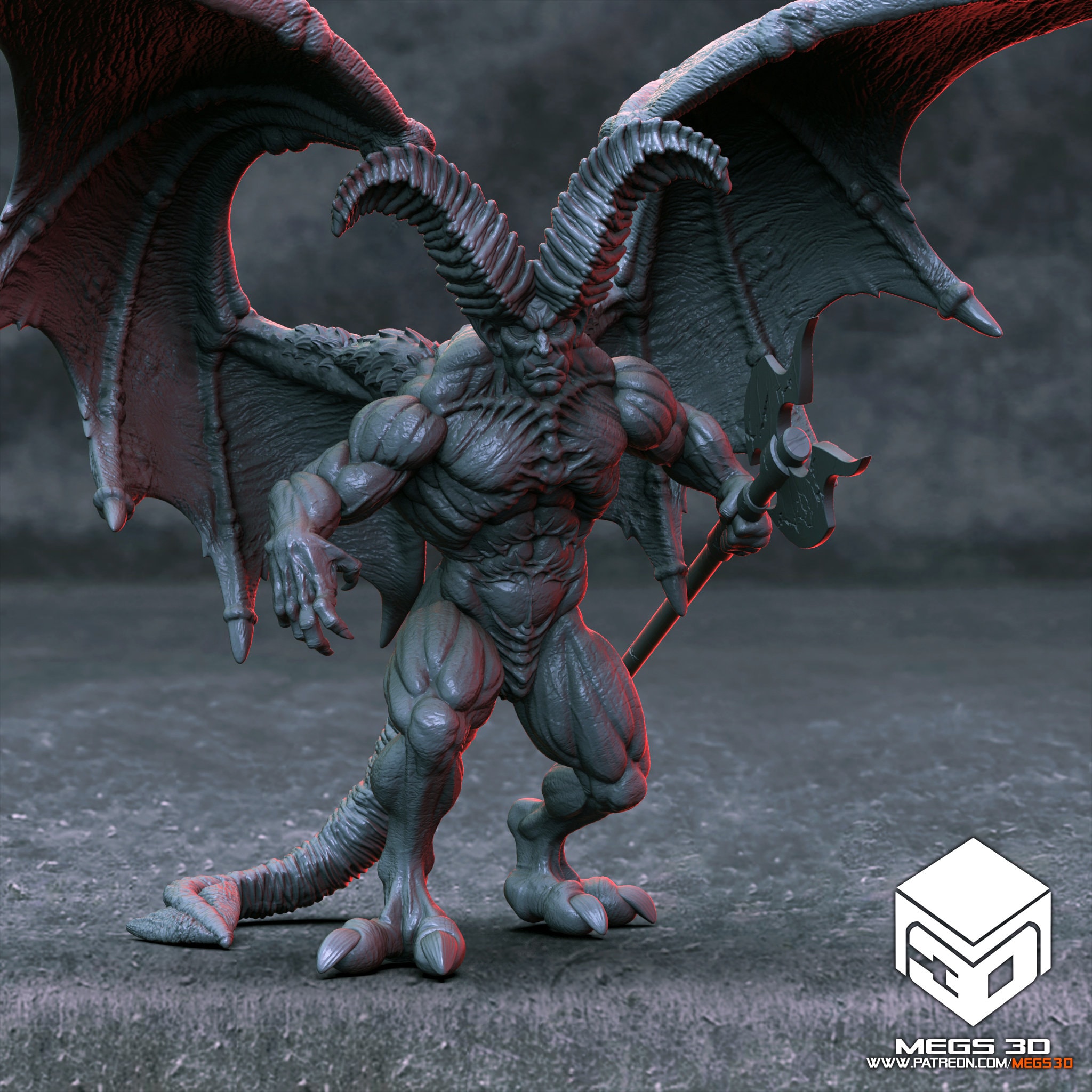 Horned devil miniature | Fantasy Miniature | DnD miniatures | DND | Tabletop Game | RPG | Pathfinder | MEGS3D | D&D