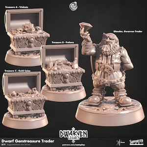 Dwarven treasure trader miniature - CastnPlay - DnD miniatures - fantasy Role Playing Game - Tabletop Miniature - dungeons and dragons - D&D