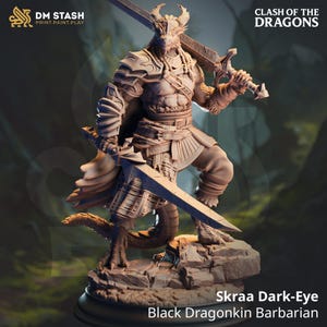 Black Dragonkin Barbarian  miniature - DnD miniatures - Role Playing Game - Tabletop Miniature - dungeons and dragons - DM Stash - D&D