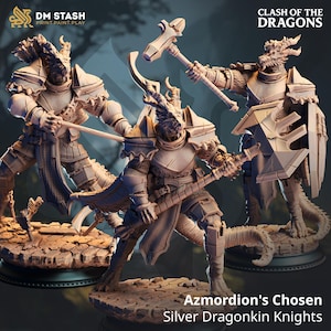 Silver Dragonkin Knights  miniature - DnD miniatures - Role Playing Game - Tabletop Miniature - dungeons and dragons - DM Stash - D&D