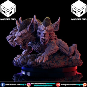 Cerberus miniature | Fantasy Miniature | DnD miniatures | DND | Tabletop Game | RPG | Pathfinder | MEGS3D  | D&D