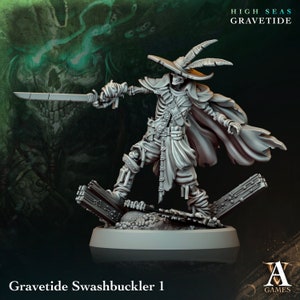 undead swashbuckler pirate miniature - D&D miniatures - Role Playing Game - Tabletop Miniature - dungeons and dragons - Archvillain games