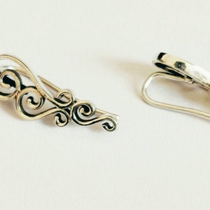 sterling silver spiral ear cuff/climbers, Silver tribal ear crawler, solid silver ear climber and horizontal earing