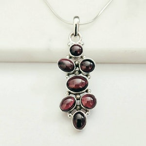 Garnet Pendant, Vintage Garnet Pendant, Sterling Silver Pendant with Garnet, Pendant with Silver Chain, Mutigem Silver Pendant, Gift For Her