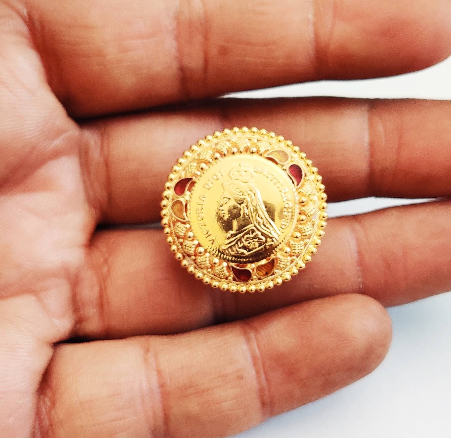 22k Solid Gold Vintage Designer Coin Ring