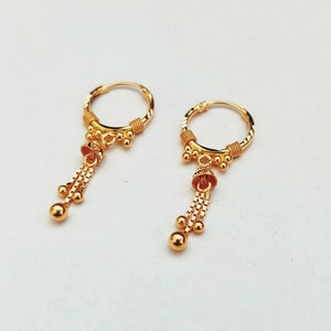 22k Gold Hoops With Dangling Chain, Solid Gold Hoops, Rajasthani Gold Hoops, Traditional Gold Hoops,Indian Gold Jewelry, Gold Earrings