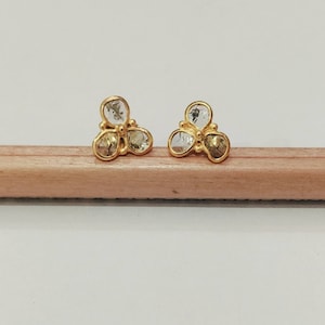 Diamond Polki Studs, Gold Plated Flower Studs, Silver Studs, Raw Diamond Studs, Flower Studs, Tiny Studs, Minimal Silver Studs, Gift For Her