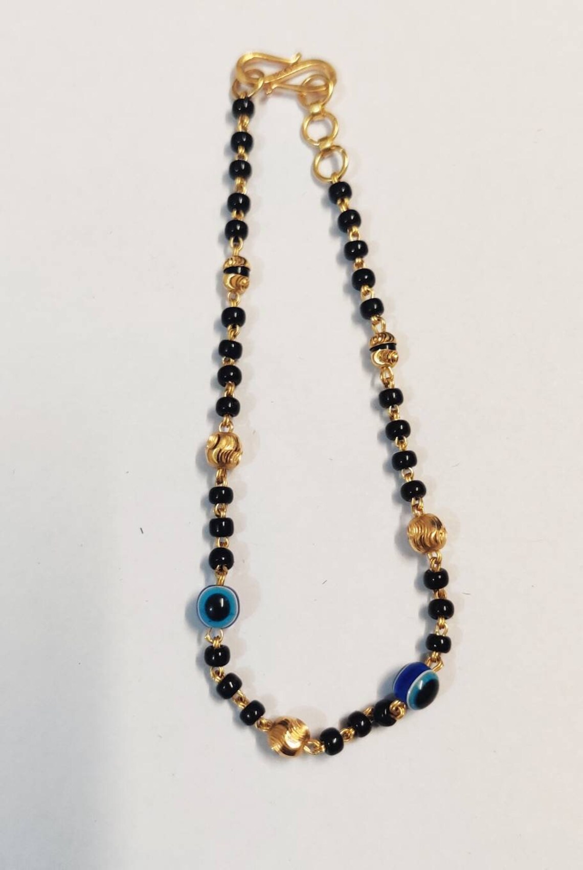 22k Gold Beaded Bracelet Evil Eye Gold Bracelet Black Beads Etsy