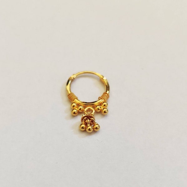 22k Gold Nose Ring,Tiny Nostril Ring, dangling Indian Nose Ring, Nose Jewellery, Gold Nose Ring, Gold Nose Hoop, Rajasthani Gold Nose Hoop.