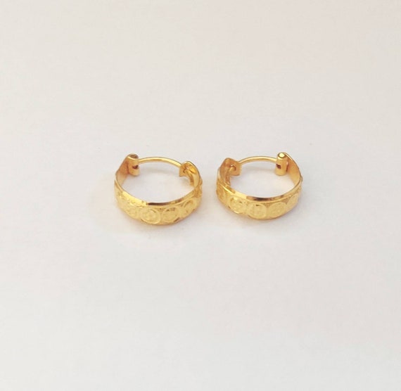 22K Gold Hoops, Gold Earrings, Indian Gold Jewelry, Hallmark Gold Earrings, Tiny Hoops, Gift for Her, Anniversary Gift, Solid Gold Hoops