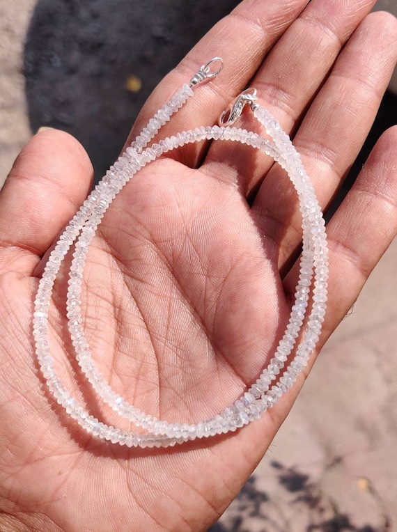 Silver Rainbow Moonstone Beaded Necklace 18