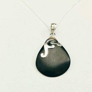 Ebonywood Silver Pendant, Designer Wood Silver Pendant, Carved Wood Silver Charm Pendant, Natural Wooden Jewellery, Silver Pendant