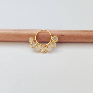 14k Gold Diamond Nose Ring, Polki Diamond and Gold Nose Ring, Diamond Septum, Raw Diamond Nose Ring, 7 Diamond Nose Ring, premium Nose Hoop