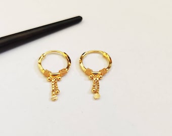 22k Gold Hoops, Gold Dangling Chain hoops,Solid Gold Earrings, Hallmarked Hoops, Minimal Gold Hoops, Rajasthani Hoops,Gold Jewelry,Gold Hoop