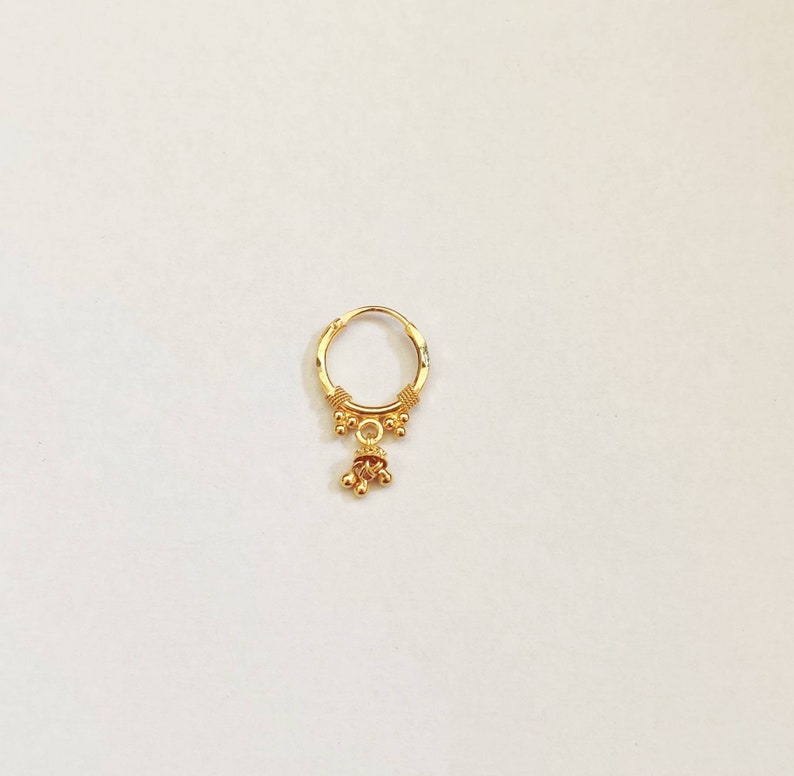 22k Gold Nose Ringtiny Nostril Ring Dangling Indian Nose Etsy
