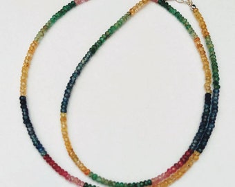 Collana con perline di smeraldo e rubino multi-zaffiro, collana con perline di zaffiro multi-sfaccettato AAA, collana con perline di rubino e smeraldo in argento, regalo di Natale