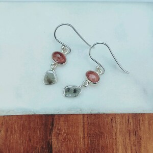 Silver Earring, Diamond Earring, Tourmaline Earring, Polki Diamond Earring, Gemstone Earring, Minimal Earring, Pink Stone Earring