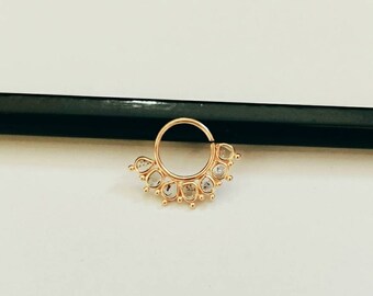 Natural Diamond Septum, Polki Uncut Diamond Nose Ring, Gold Diamond Septum, Cartilage Hoop, Tragus Hoop, Nose Ring, Indian Septum Ring