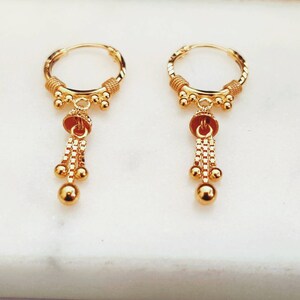 22k Gold Hoops With Dangling Chain, Solid Gold Hoops, Rajasthani Gold ...