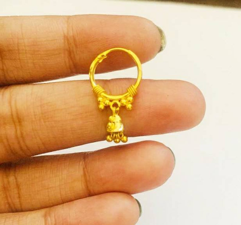 22k Gold Nose Ringtiny Nostril Ring Dangling Indian Nose Etsy
