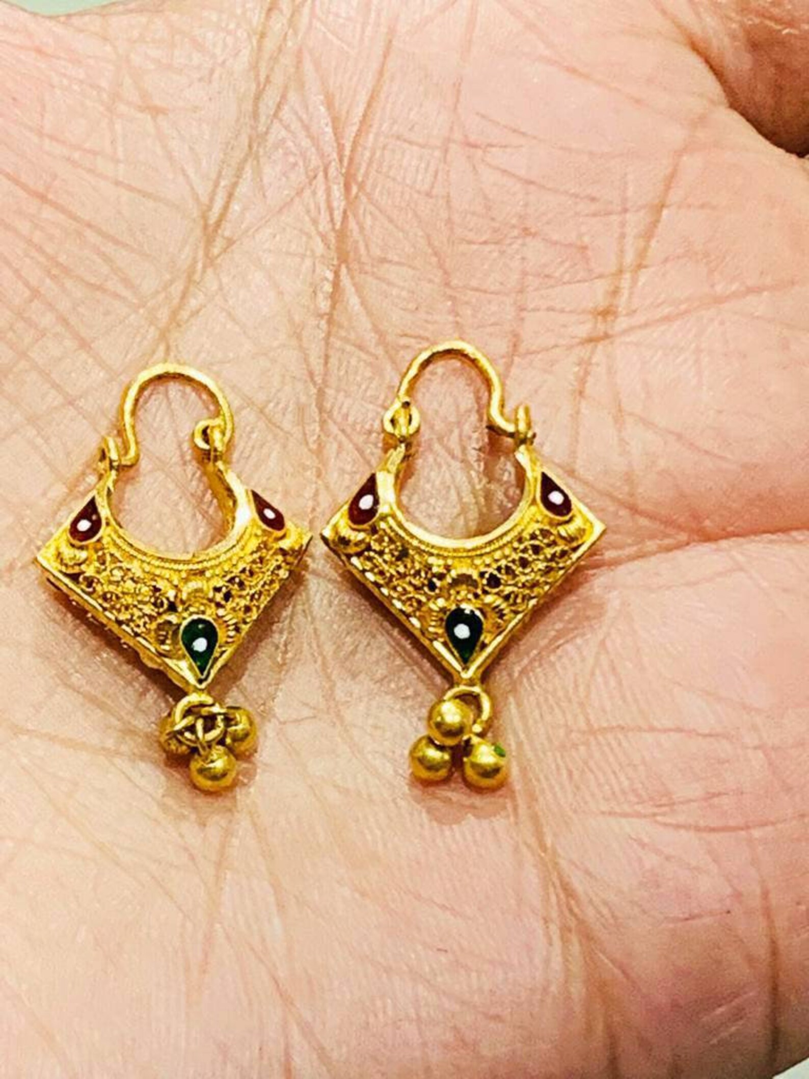 22K Gold Hoops Solid Gold Hoops Gold Earrings Handmade Gold Etsy