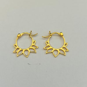 18k Solid Gold Lotus Earrings, Tiny Gold Hoops, Indian Gold Hoops,  Gold Earrings, Solid Gold Hoops,Indian Gold Hoops,Classic Gold Earrings