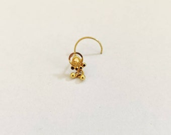 18k Gold Dangling Ball Nose Pin, Designer Nose Pin, Chain Dangling Nose Pin, Gold Nose Pin with Dangling balls, Gold Nose Pin