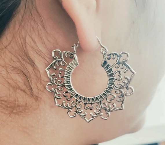 Boucles D'Oreilles Vintage Fleur En Argent Massif 925 - Filigrane - Occasion Très Bon État (TBE)