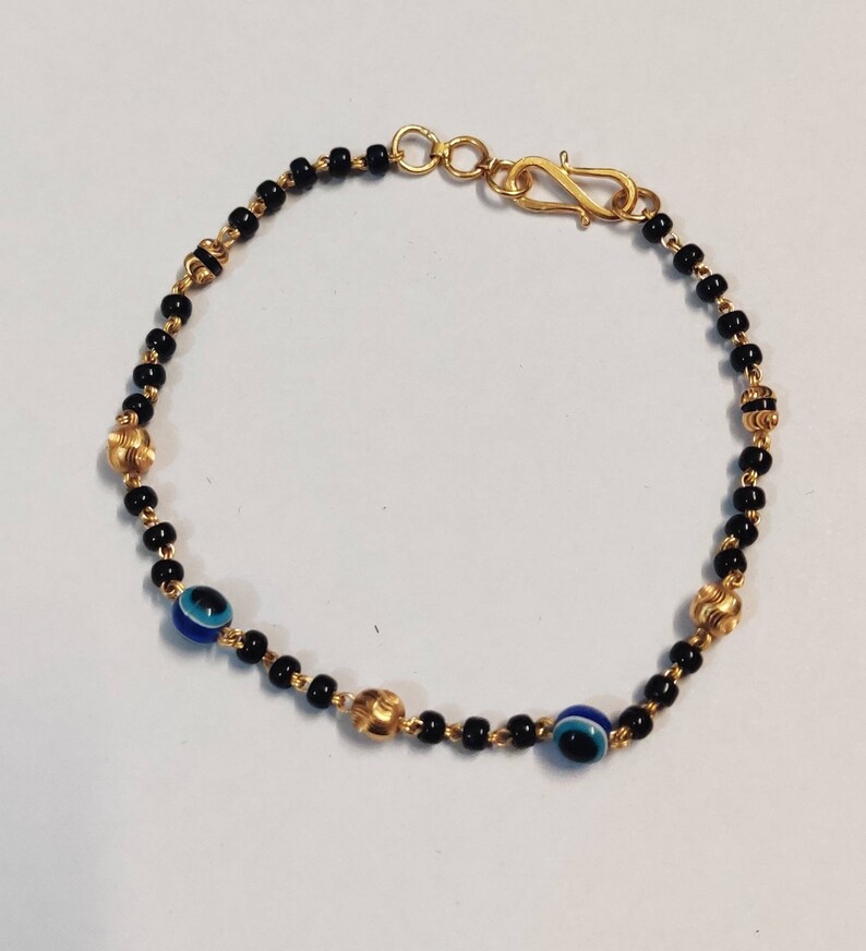 22k Gold Beaded Bracelet Evil Eye Gold Bracelet Black Beads Etsy