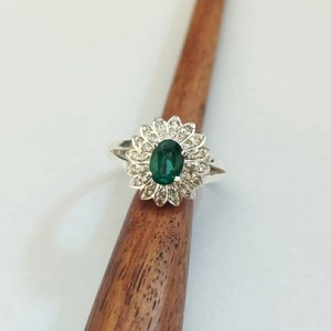 Emerald and Diamond Ring, Natural Emerald & Diamond Engagement Ring, Classic Emerald Ring, Solid Silver Ring, Exclusive Diamond Ring