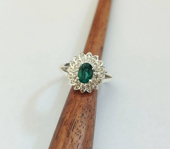 Natural emerald shop and diamond ring