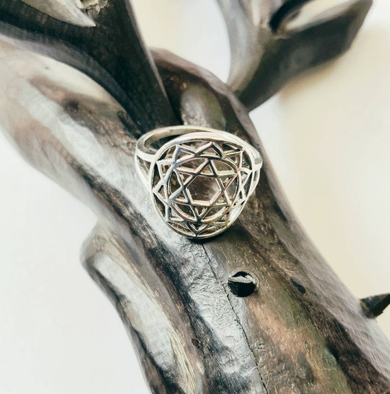 Handcrafted Silver mandala star ring