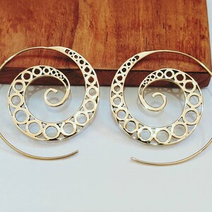 Handmade Brass Earring, Designer Circle Earing, Brass Circle Earring, Tribal Earring,Brass Spiral Earring,Gypsy Earring