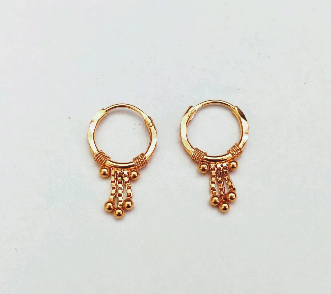 22k Gold Hoops Indian Hoops Gold Dangling Hoops Dangling Etsy