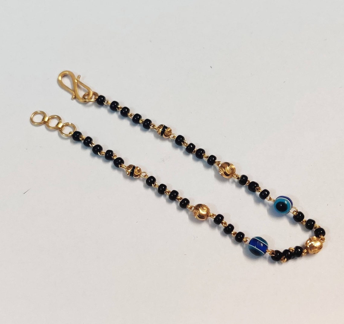 22k Gold Beaded Bracelet Evil Eye Gold Bracelet Black Beads Etsy