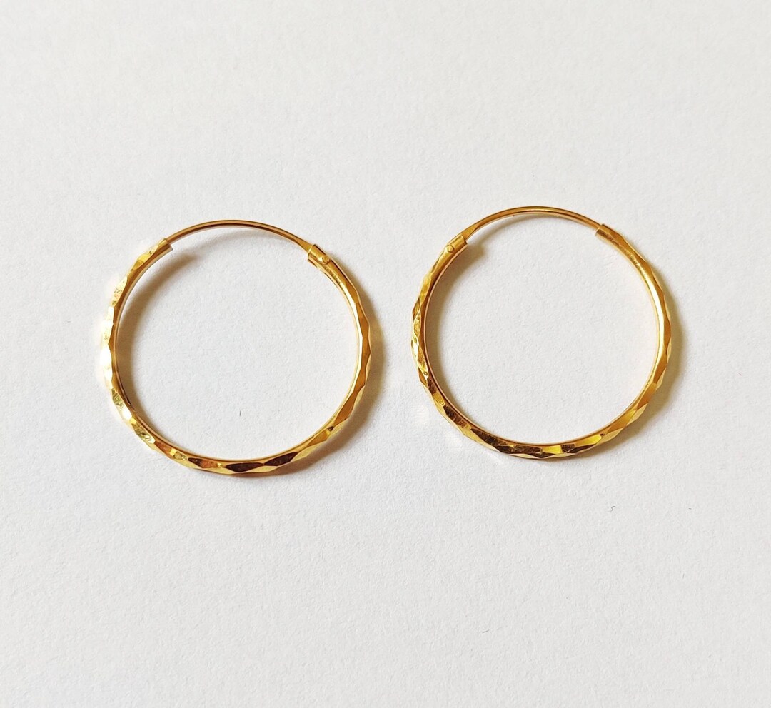 22k Gold Large Hoop,1 Inch Hoop, Diamond Cut Hoops,solid Gold Hoops