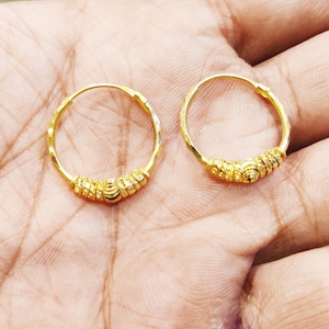 22k Gold Hoops, Bold Design Gold Hoops, Elegant Indian Hoops, Classic Gold Hoops, Medium Size Gold Hoops, Ethnic Indian Gold Earrings