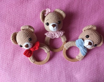 Bear Rattle Crochet Pattern, Crochet Pattern PDF, Bear Teether Toy, Baby Rattle Pattern, Baby Toy Pattern, Amigurumi Bear baby girl baby boy