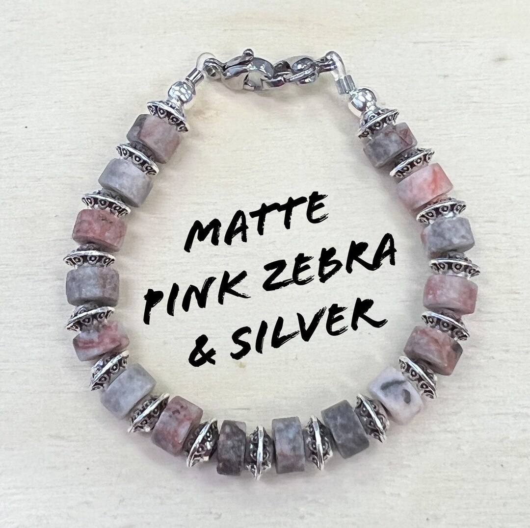 Matte Pink Zebra Gemstone Heishi Medical ID Etsy