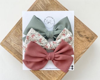 Sage/Rosewood/Cherries Spring bows and headbands